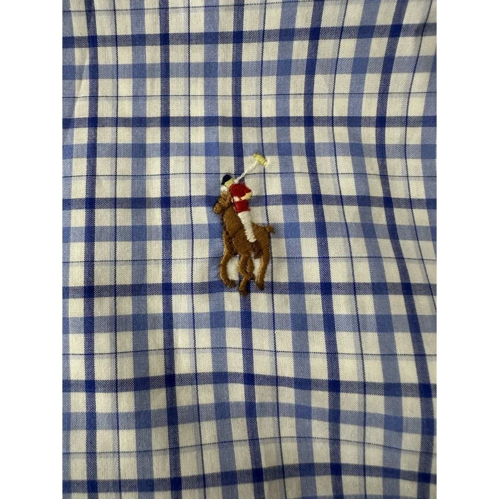 Polo Ralph Lauren Shirt Mens Large L Blue‎ Plaid Long Sleeve Cotton Pony